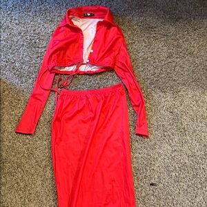 Red Two-Piece Skirt Set